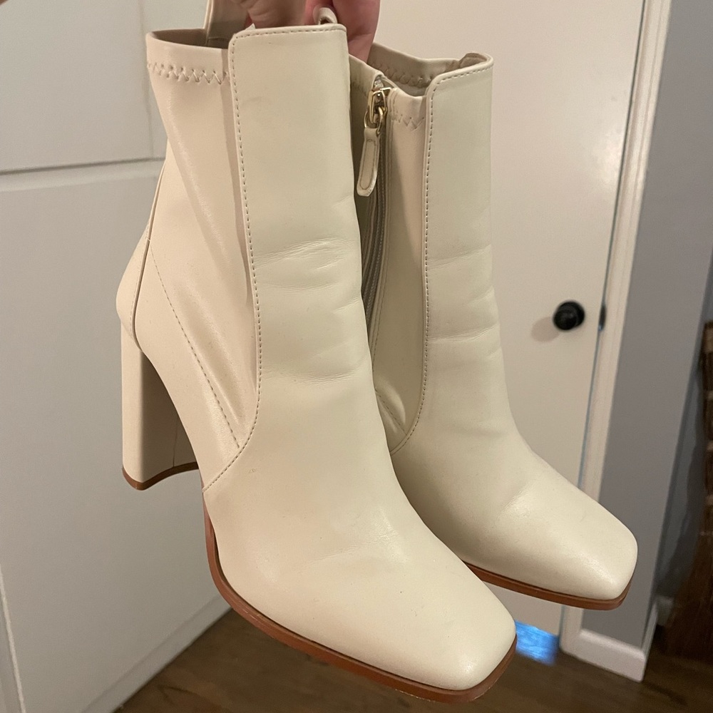 Aldo Cream Square-Toe Block Heel Ankle Boots
